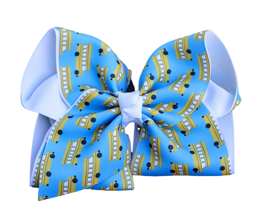 School Bus Blues Printed Bow