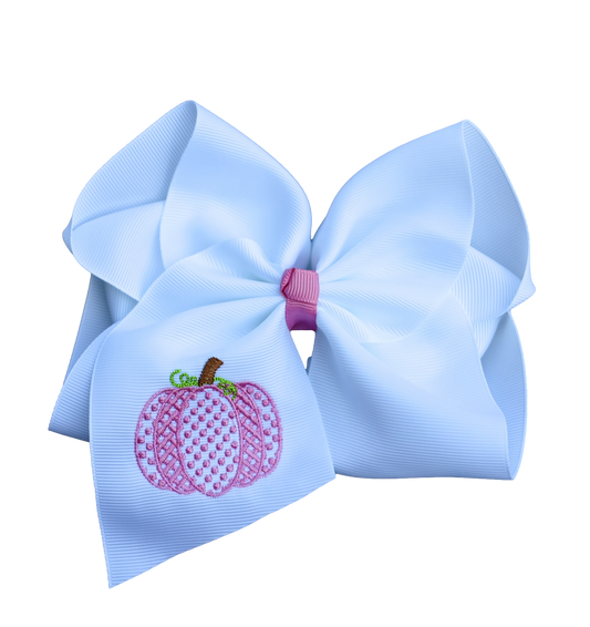 Pretty In Pink Pumpkin Embroidered Bow