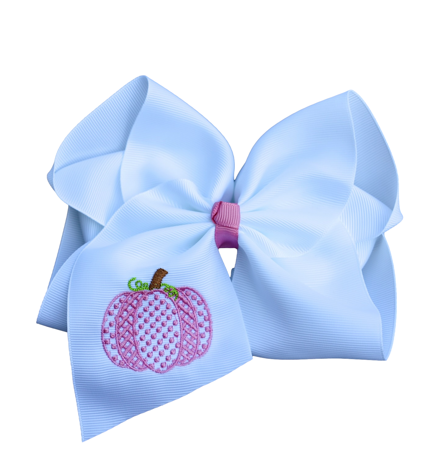 Pretty In Pink Pumpkin Embroidered Bow