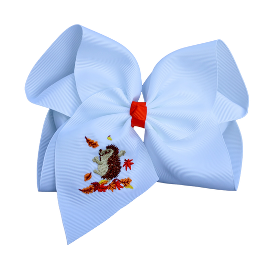 Harvest Hedgehog Embroidered Bow