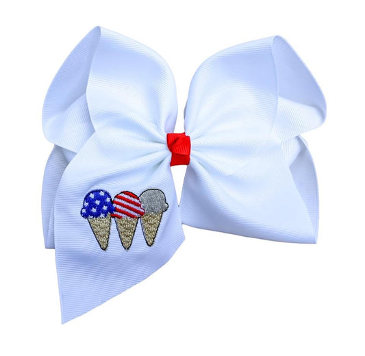 Stars and Stripes Ice Cream Embroidered Bow