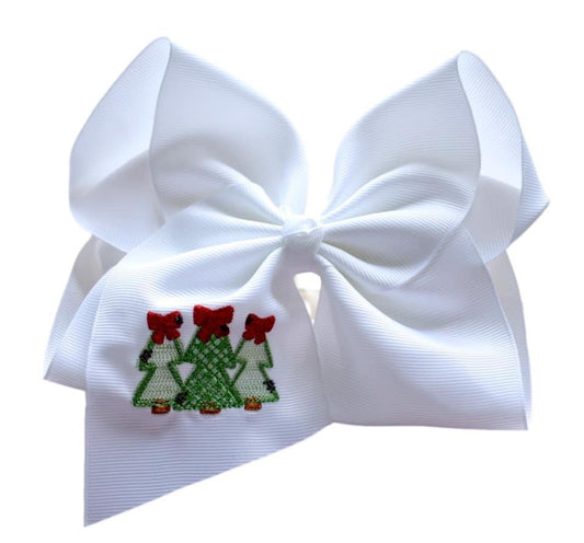 Plaid Pine Trees Embroidered Bow