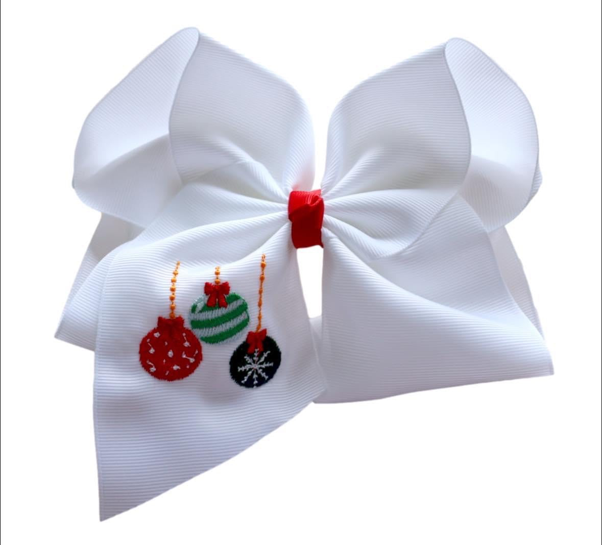 Holly Jolly Ornament Embroidered Bow