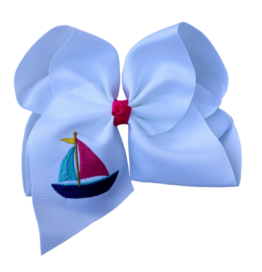 Sailboat Embroidered Bow