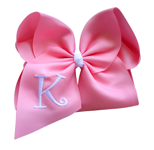 Pink Bow with White Initial