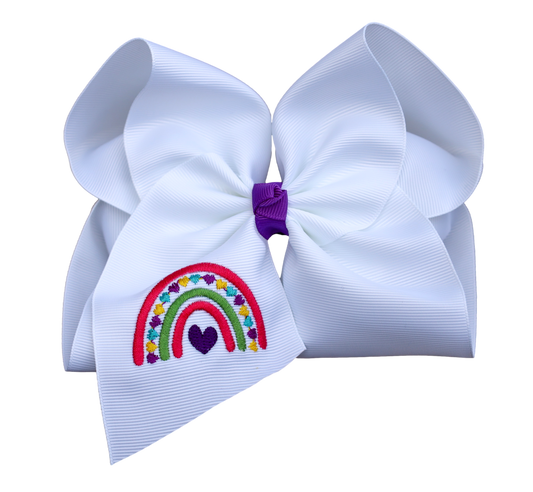 Heart Rainbow Embroidered Bow