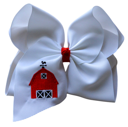 Red Barn Embroidered Bow