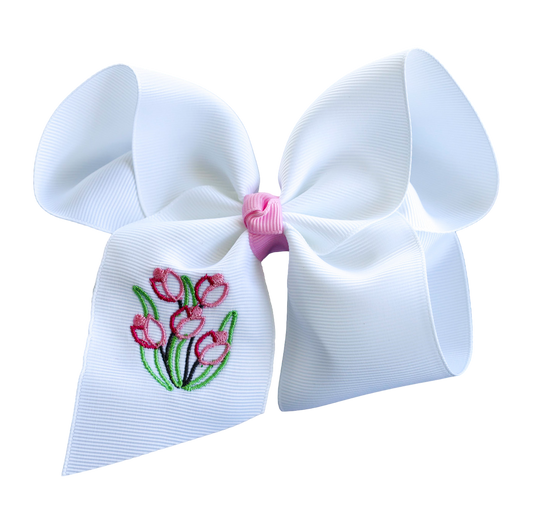 Spring Tulip Embroidered Bow