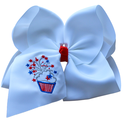 4th of July Cupcake Embroidered Bow