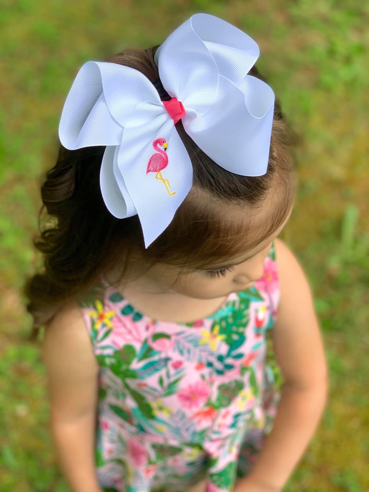 Flamingo Embroidered Bow