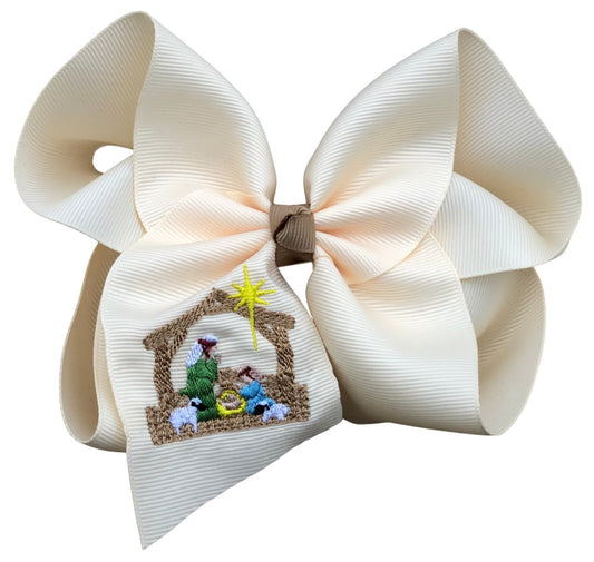 Rustic Nativity Embroidered Bow