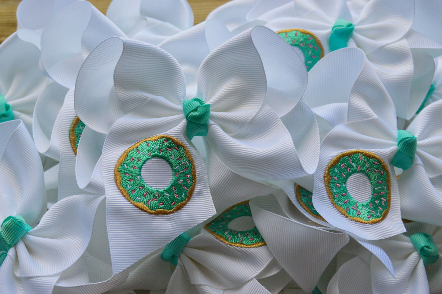 Aqua Embroidered Donut Bow