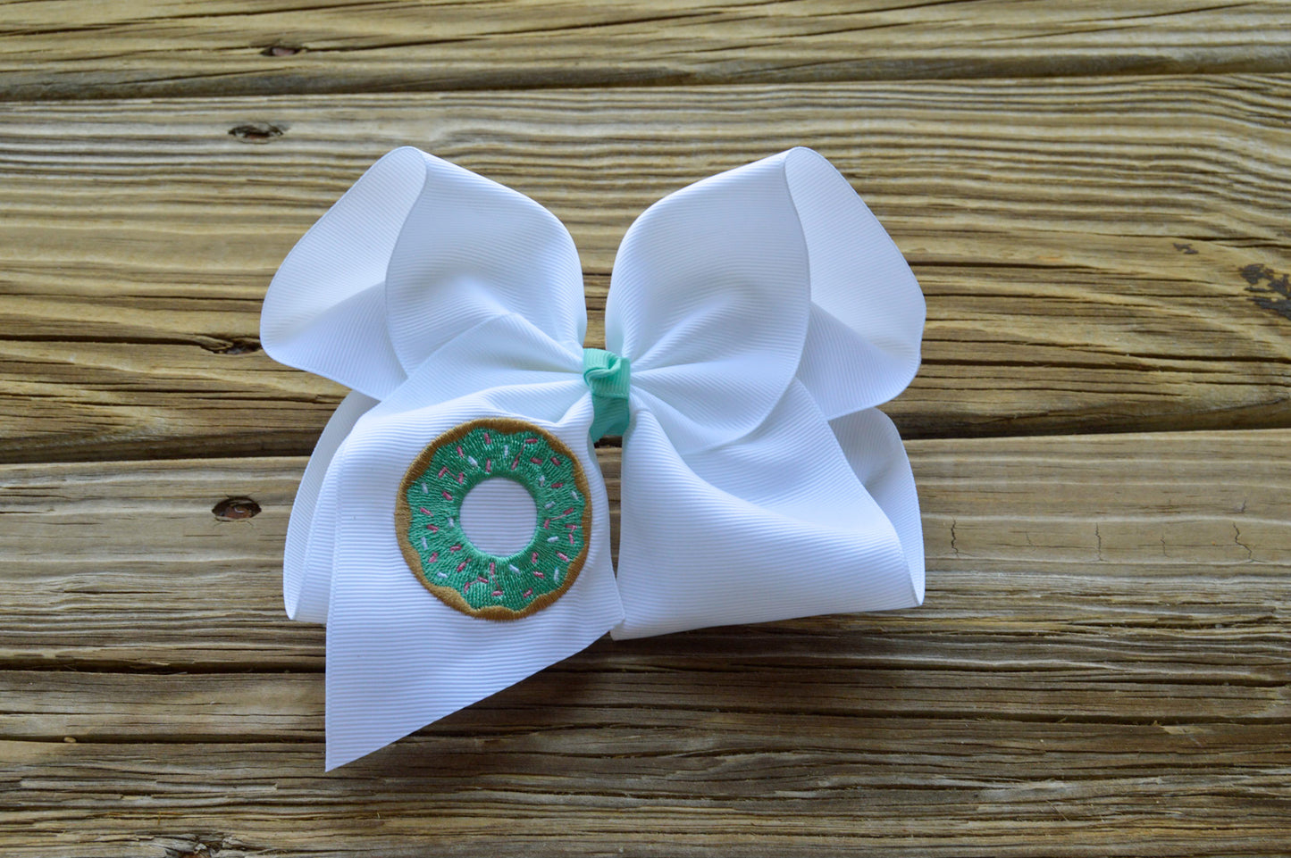 Aqua Embroidered Donut Bow