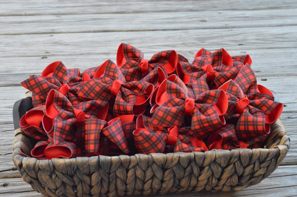 Red and Black Christmas Plaid Layered Bow