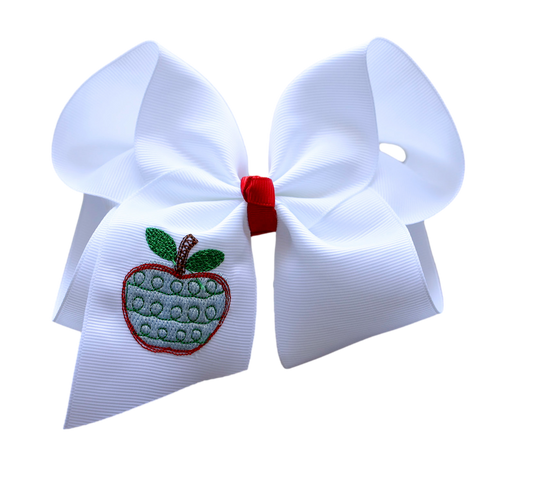 Green Apple Sketch Embroidered Bow