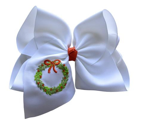 Christmas Wreath Embroidered Bow