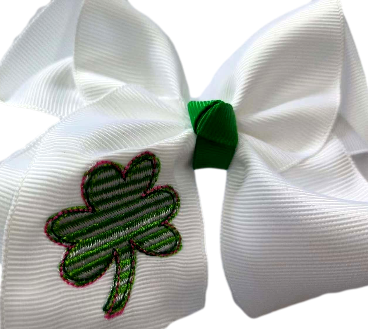 Stripe Clover Embroidered Bow