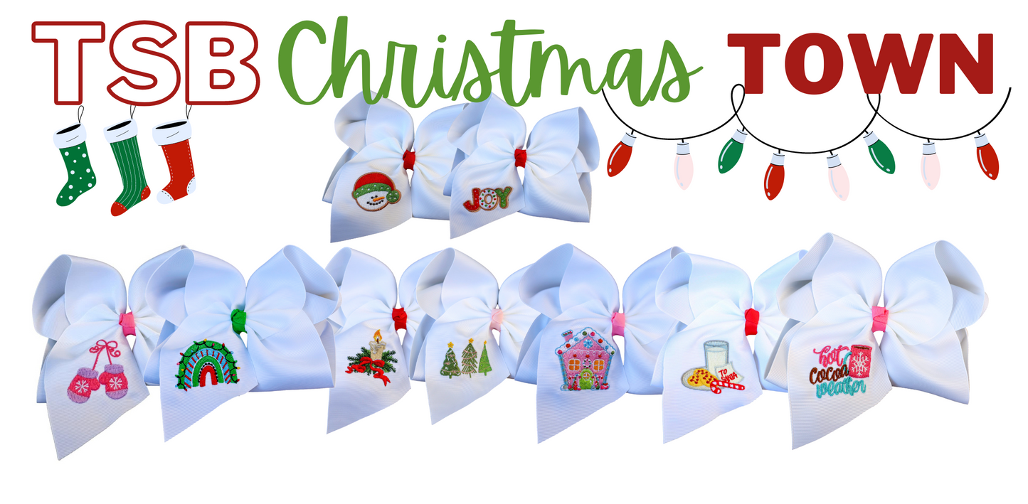 Christmas Town Embroidered Bow Set