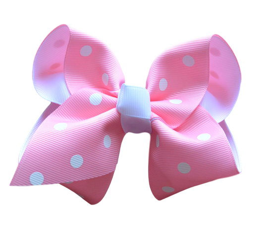 Pink and White Polka Dot Layered Bow