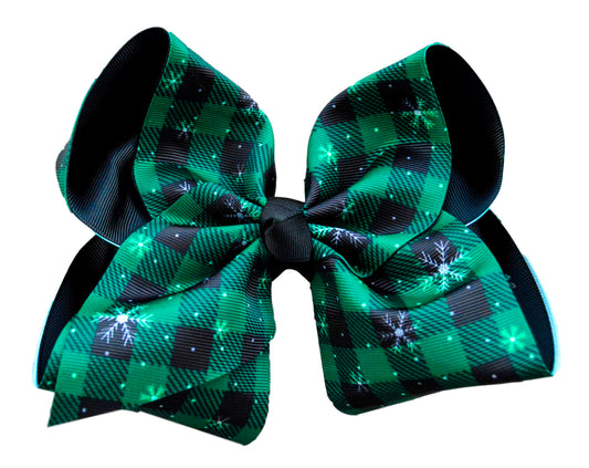 Green and Black Buffalo Check Layered Bow