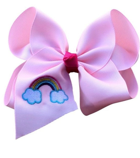 Pink Rainbow Embroidered Bow