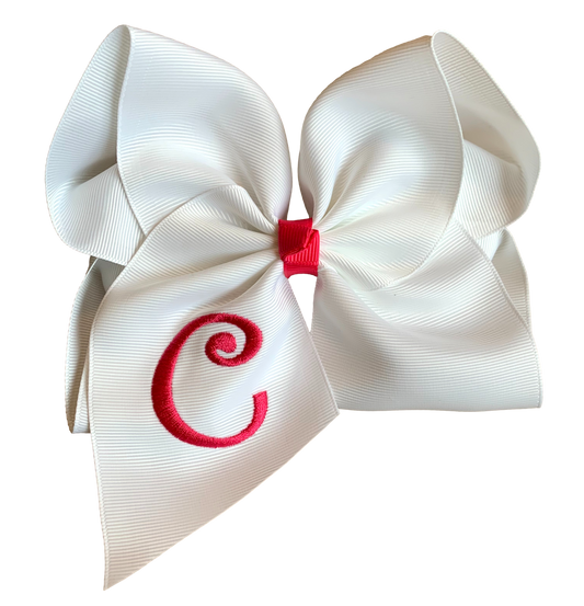 White Bow with Shocking Pink Initial