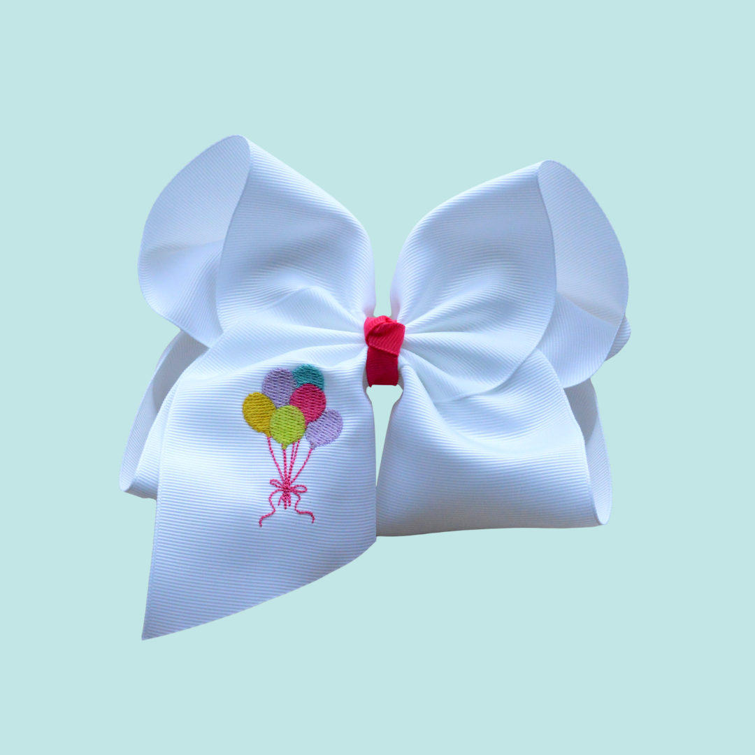 Birthday Balloons Embroidered Bow