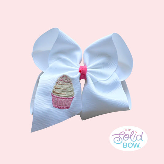 Pink Cupcake Embroidered Bow