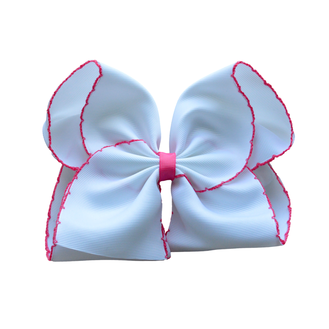 White Moonstitch Bow with Hot Pink Edging.