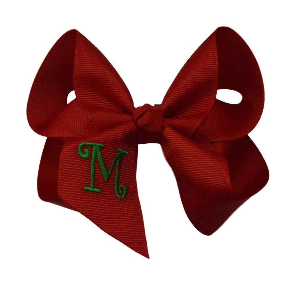 5.5 inch Red Bow with Green Initial – The Solid Bow