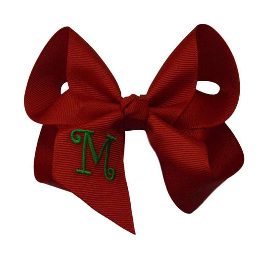 5.5 inch Red Bow with Green Initial