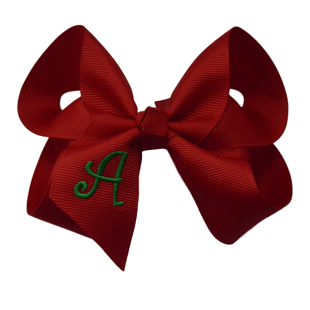 5.5 inch Red Bow with Green Initial