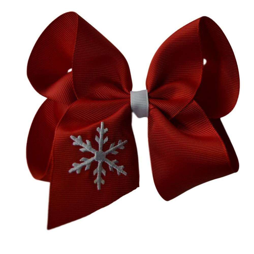 Snowflake Embroidered Hair Bow