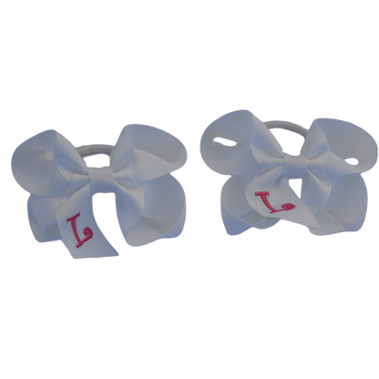 White Pigtail  Set with Pink Monogram Initial